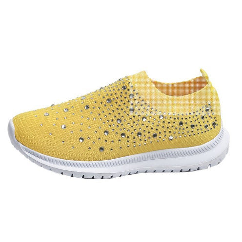 Women's Elastic Slip-On Knit Sneakers with Rhinestone Embellishments Mune Fashion