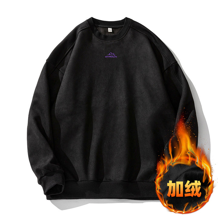 Unisex Oversized Round Neck Sweatshirt with Minimalist Mountain Embroidery Mune Fashion