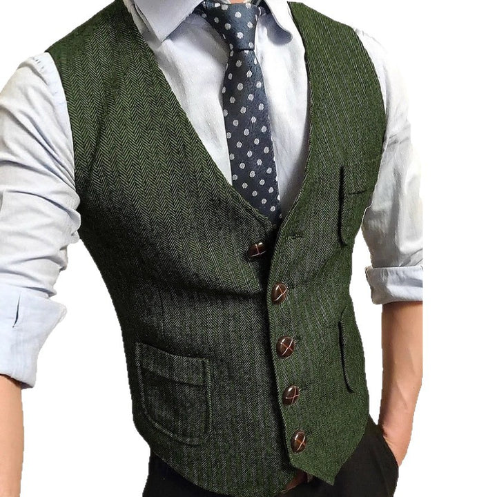 Men's Elegant Waistcoat made of Herringbone Fabric Mune Fashion