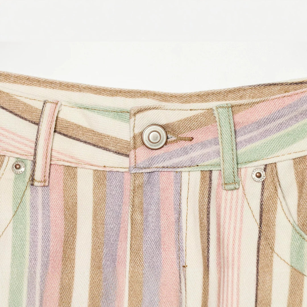 Women's Striped High-Waist Palazzo Pants with Wide Leg and Five-Pocket Details Drune
