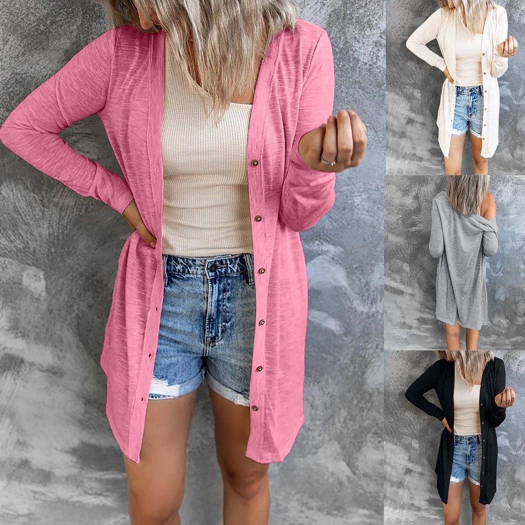 Women's Lightweight Long Cardigan with Button Placket and Ribbed Fine Knit Mune Fashion