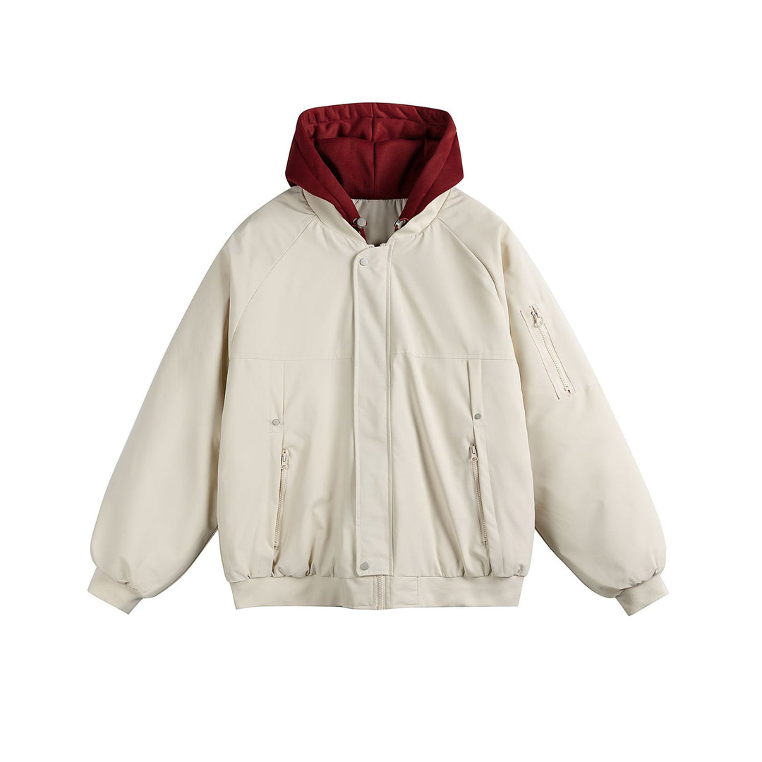 Men's Padded Oversize Bomber Jacket with Contrast Lined Hood and Sleeve Zipper Mune Fashion