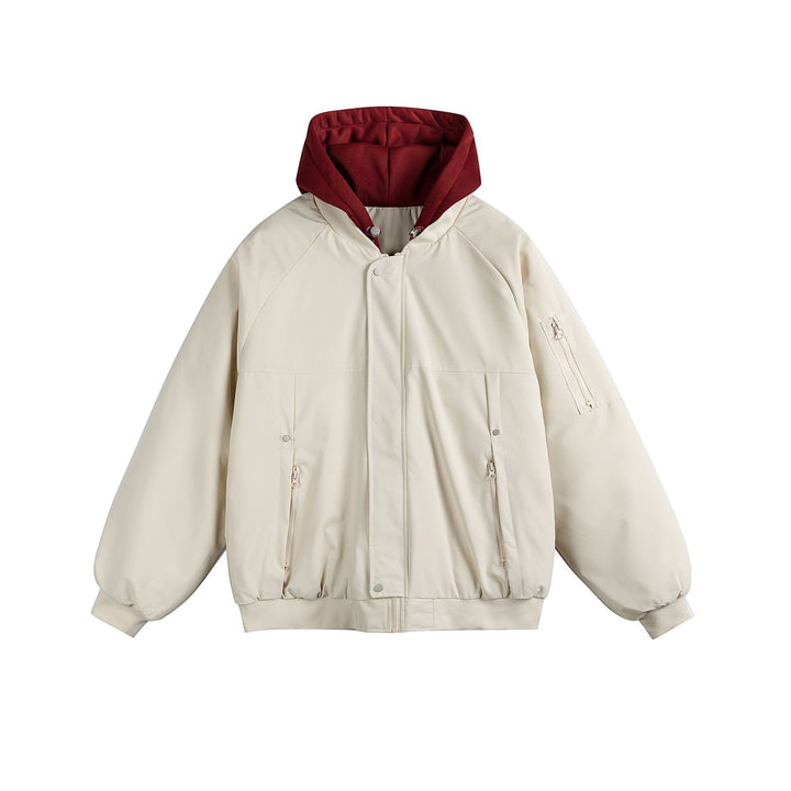 Men's Padded Oversize Bomber Jacket with Contrast Lined Hood and Sleeve Zipper Mune Fashion