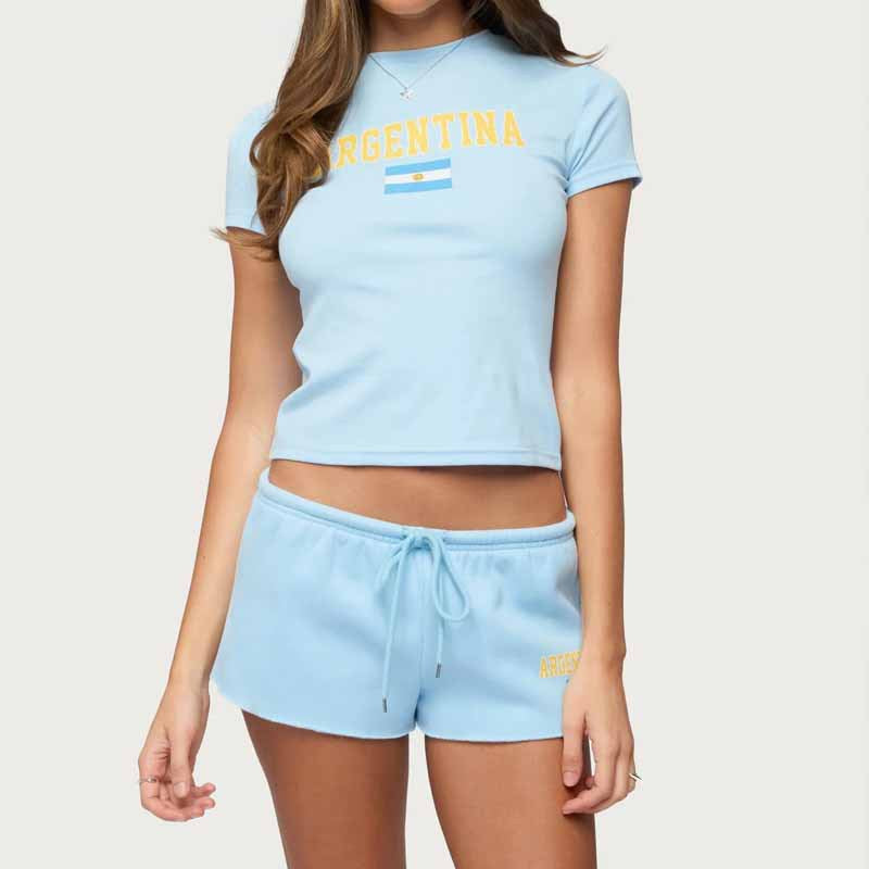 Women’s short crop T-shirt and sweatshorts set with French flag print Mune Fashion