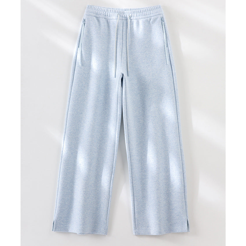 Ladies Wide Highwaist Sweatpants with Drawstring, Side Pockets and Hem Slit Mune Fashion