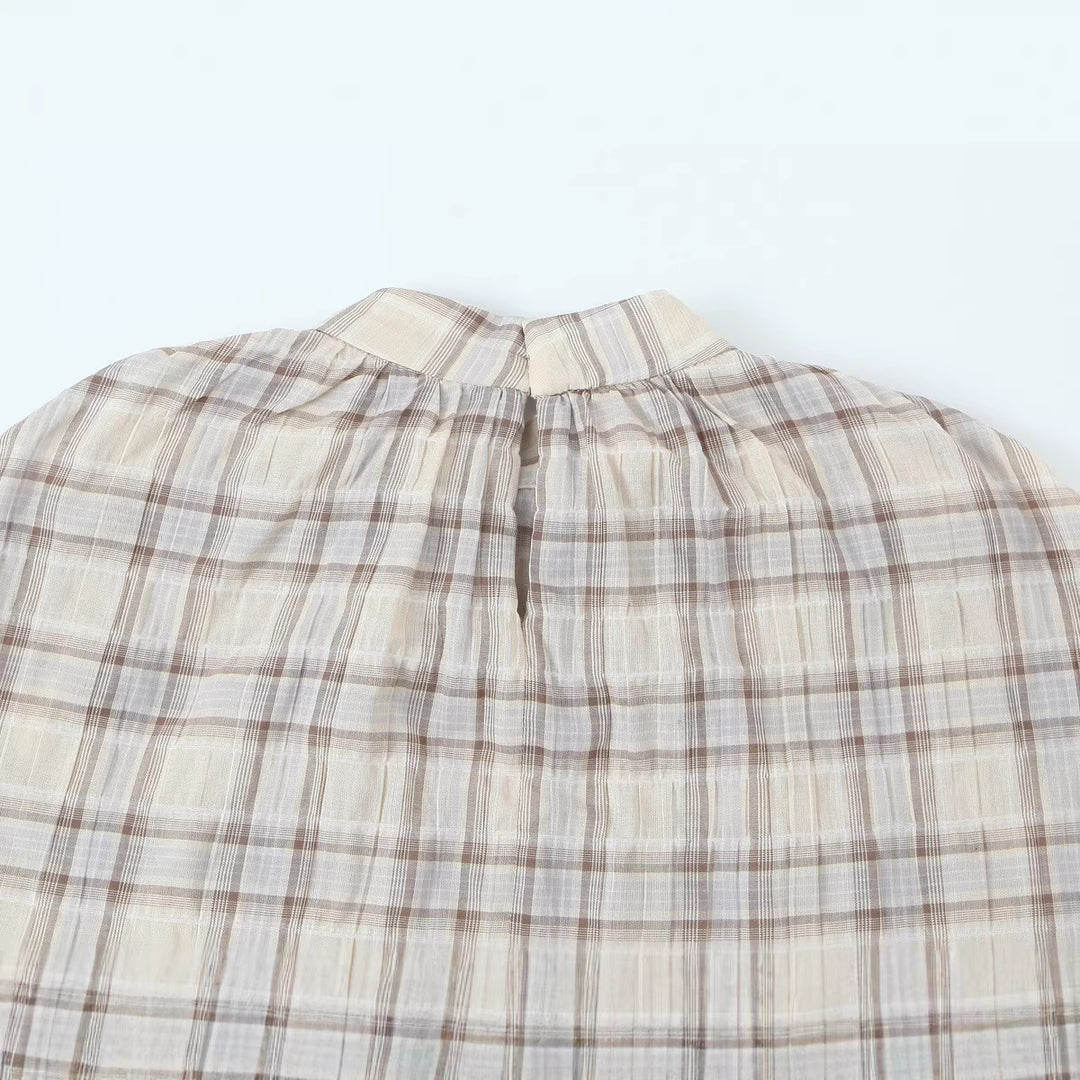 Women's Cropped Blouse Top with Cape Overlay and Stand-Up Collar Mune Fashion