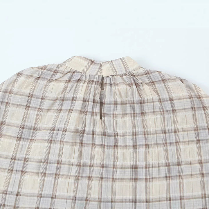Women's Cropped Blouse Top with Cape Overlay and Stand-Up Collar Mune Fashion