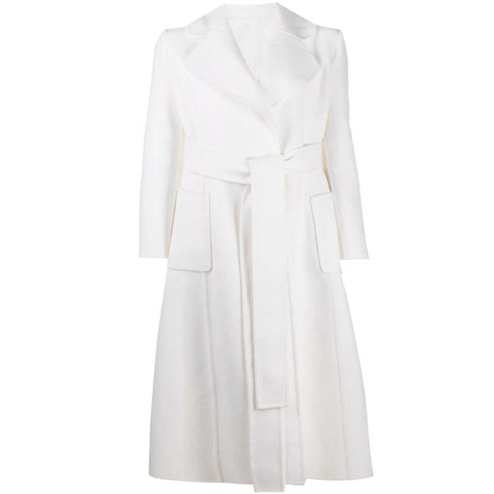 Women’s Floor-Length Wrap Coat made of Wool-Cashmere Blend with Wide Shawl Collar and Large Patch Pockets Mune Fashion