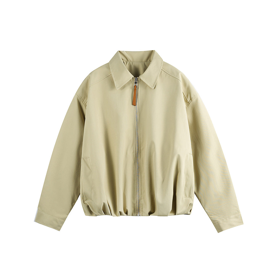 Unisex Short Blouson in Boxy Cut with Shirt Collar and Gathered Hem Mune Fashion