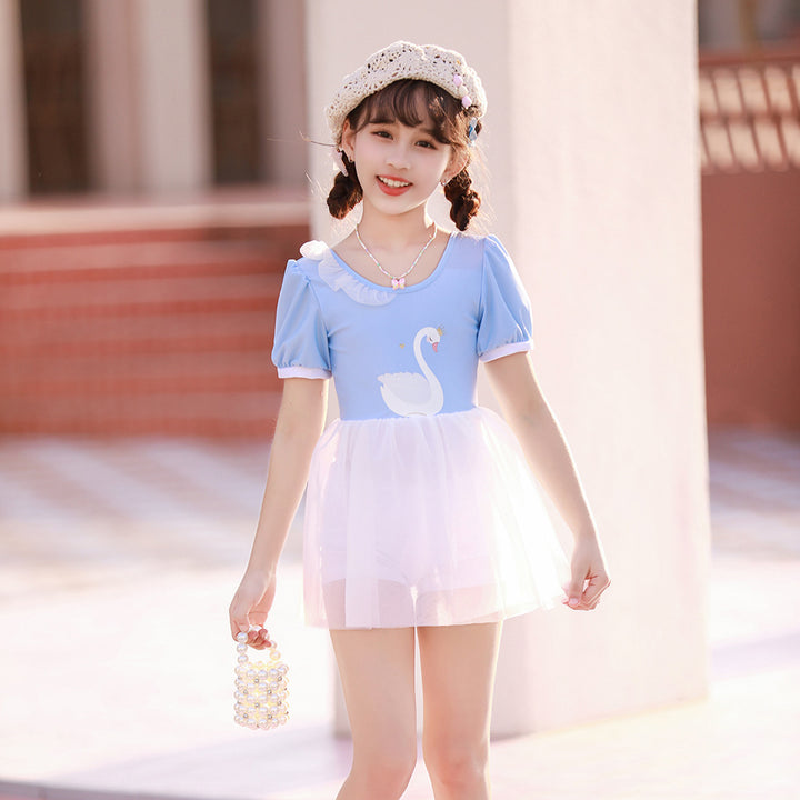 Girls tulle swimsuit with cute swan motif Mune Fashion
