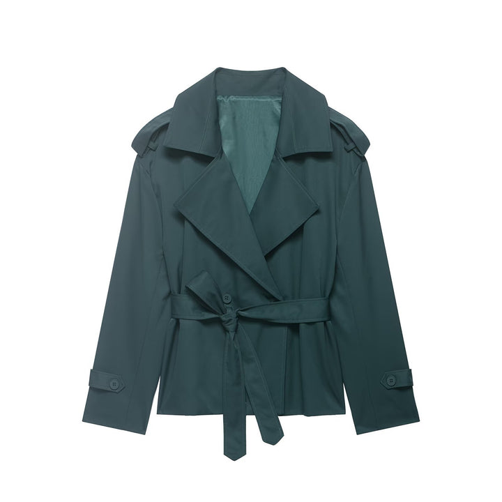 Women's Lightly Tailored Trench Coat with Belt, Epaulettes and Satin Lining Mune Fashion