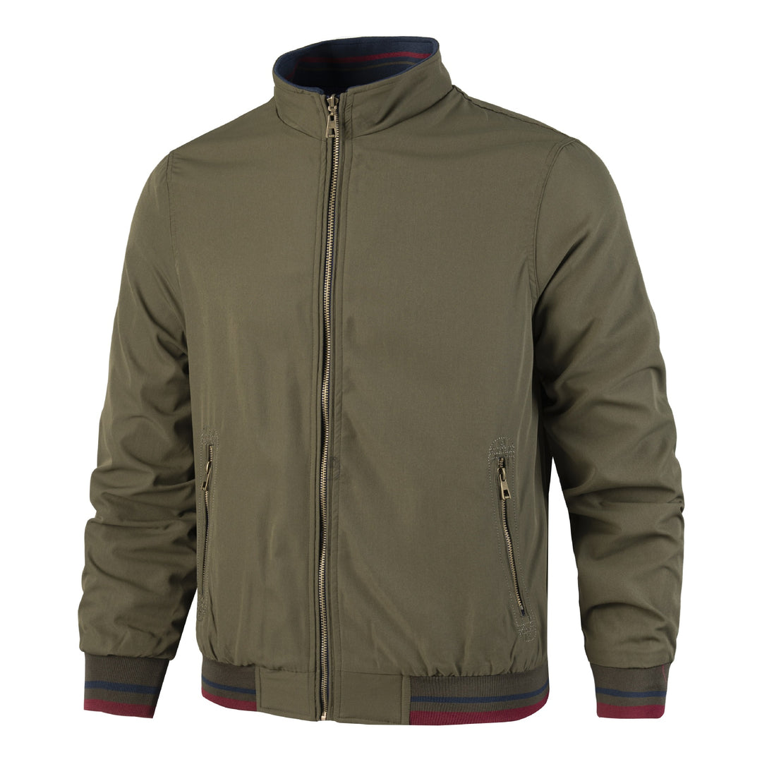 Men's Lightweight Bomber Jacket with Stand-Up Collar, Zipper Pockets & Ribbed Cuffs Mune Fashion