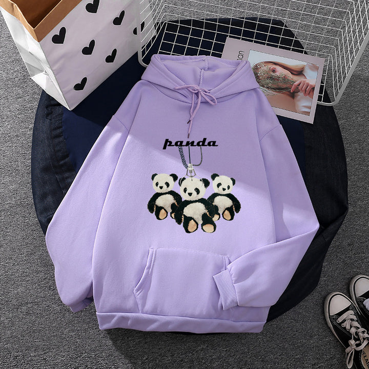 Women's oversized hoodie with plush panda appliqué and kangaroo pocket Mune Fashion