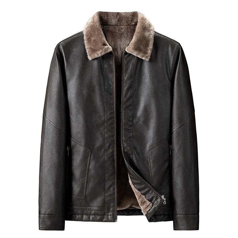 Men's Faux Leather Pilot Jacket with Teddy Collar and Zipper Mune Fashion