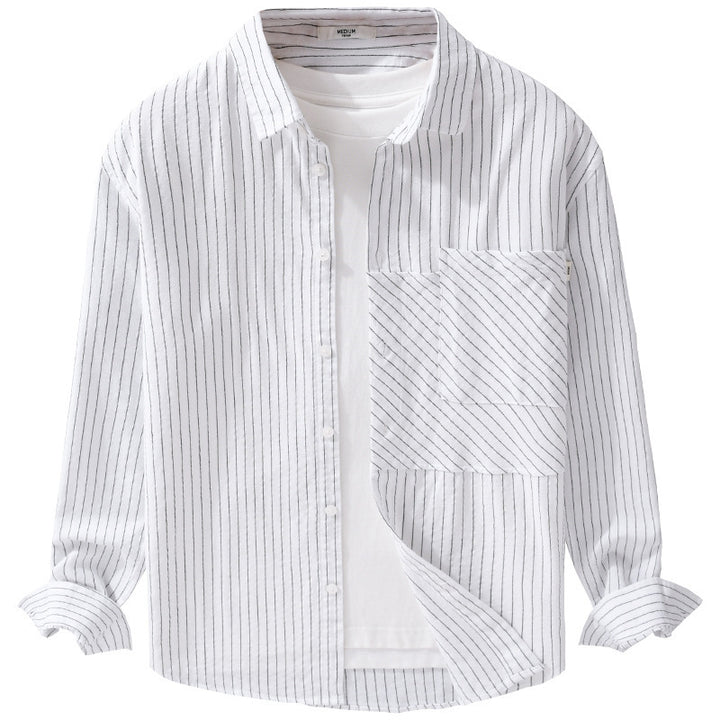 Men's pinstriped shirt in relaxed fit with diagonal chest patch Mune Fashion