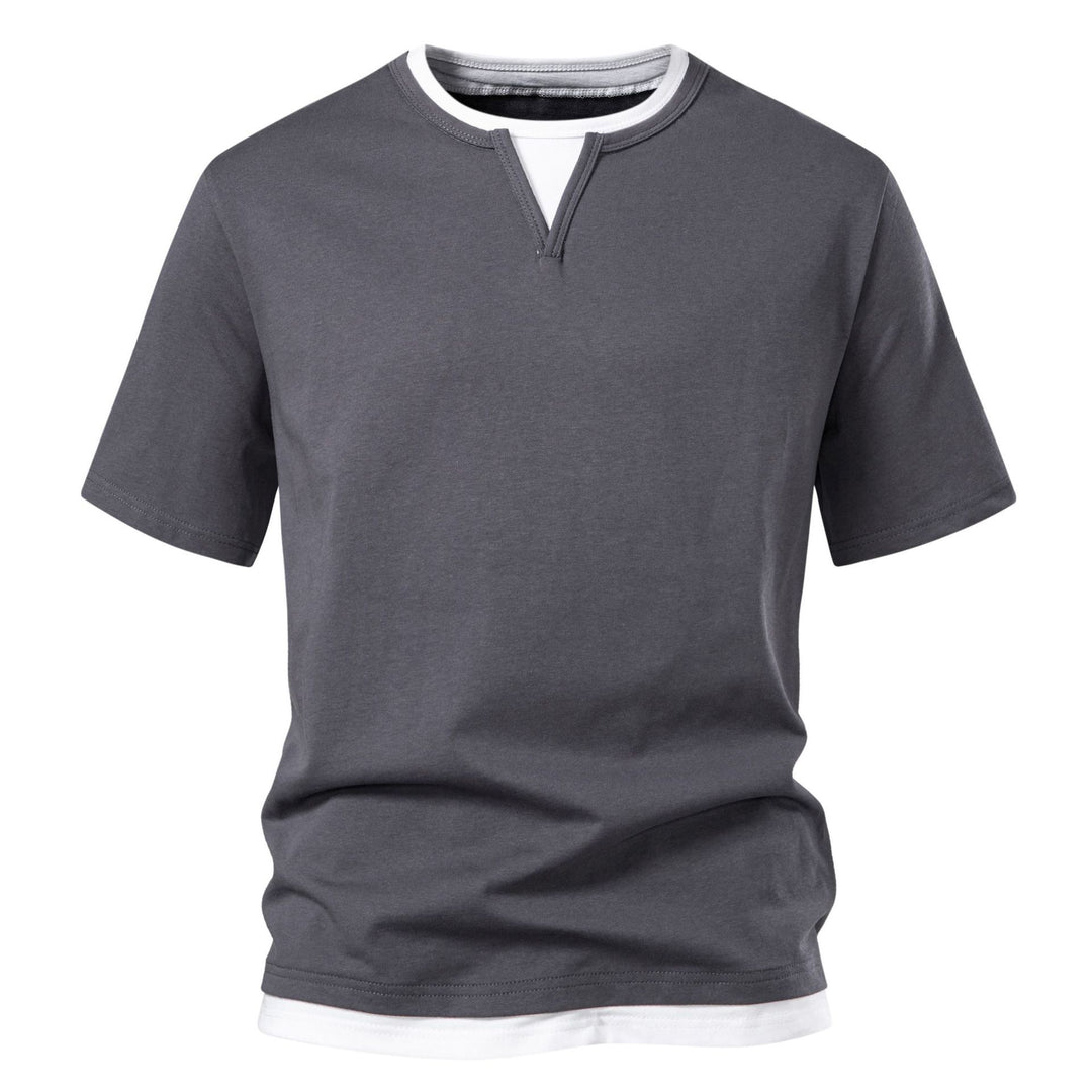 Men's long sleeve shirt with layered look and distinctive slit collar Mune Fashion