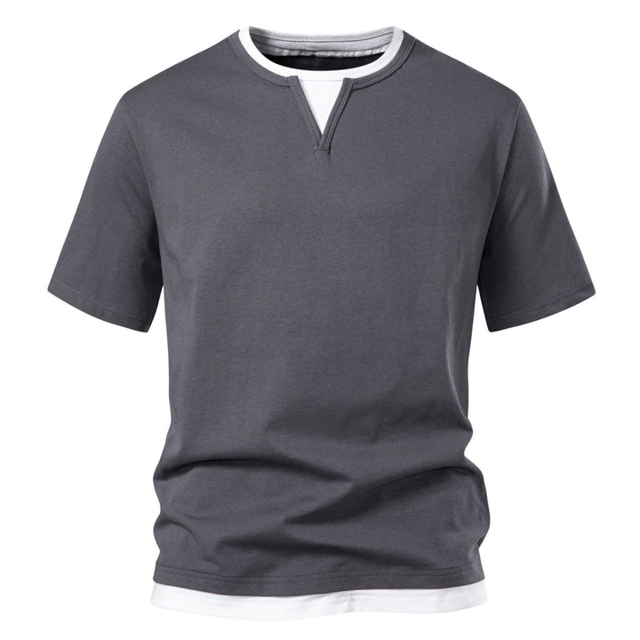 Men's long sleeve shirt with layered look and distinctive slit collar Mune Fashion