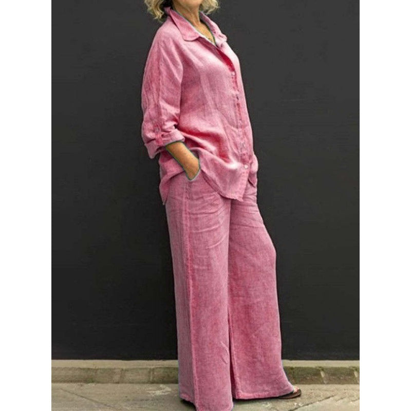 Women's Relaxed-Buttondown-Shirt and High-Waist-Palazzo in Linen Look Mune Fashion