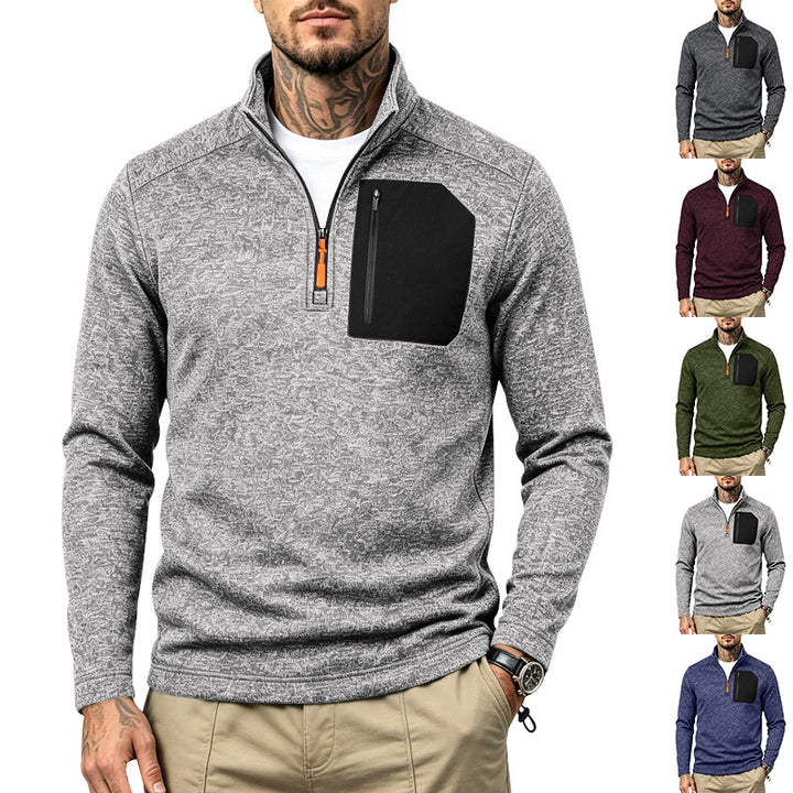 Men's Textured Quarter-Zip Sweater with Half-Zip and Chest Zip Pocket Mune Fashion