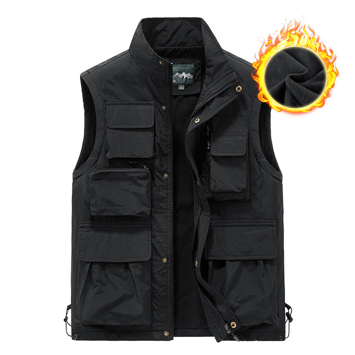Men's Fleece-Lined Multifunction Utility Vest with Numerous Cargo Pockets and Adjustable Hem Mune Fashion