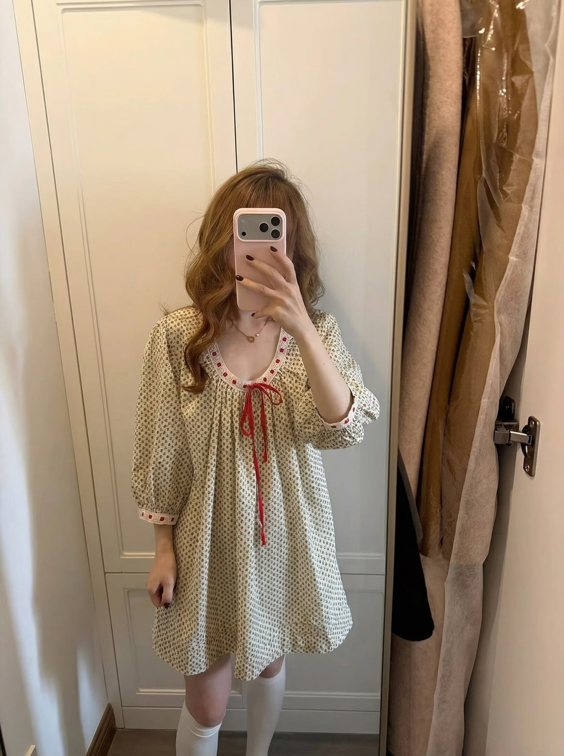 Women Loose Babydoll Mini Dress with Ruffled Waist, Puff Sleeves and Tie Bow Mune Fashion