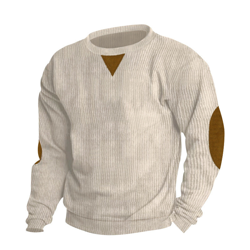 Men's ribbed knit sweater with round neckline elbow patches and decorative triangle Mune Fashion
