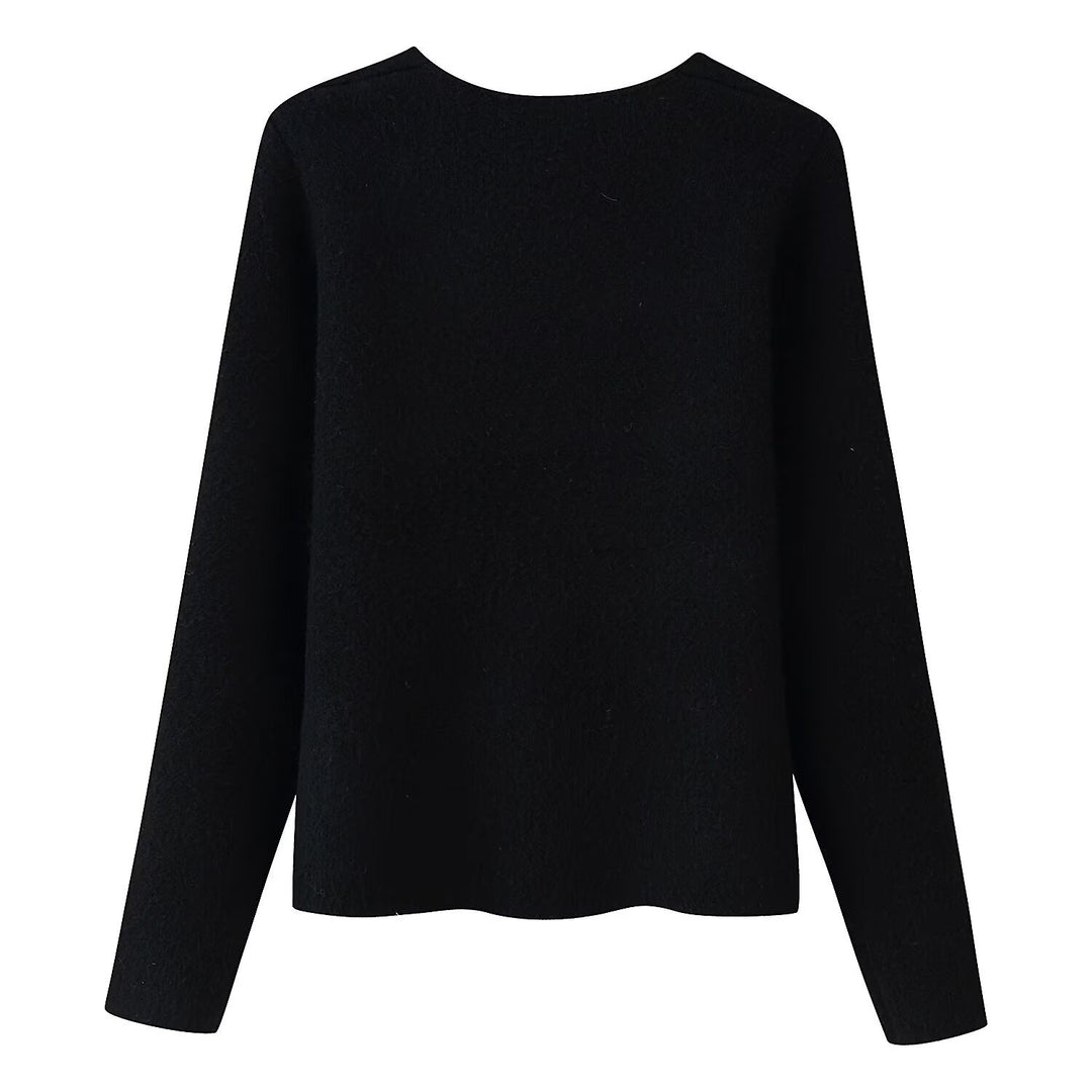 Ladies Elegant Short Cardigan made of Boucle knit with deep V-neck and decorative jeweled button placket Mune Fashion