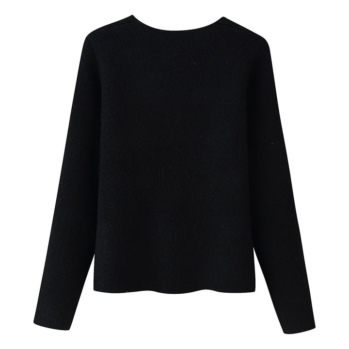 Ladies Elegant Short Cardigan made of Boucle knit with deep V-neck and decorative jeweled button placket Mune Fashion