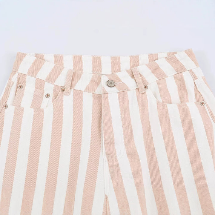 Women's Striped High-Waist Pants with Straight Leg Mune Fashion