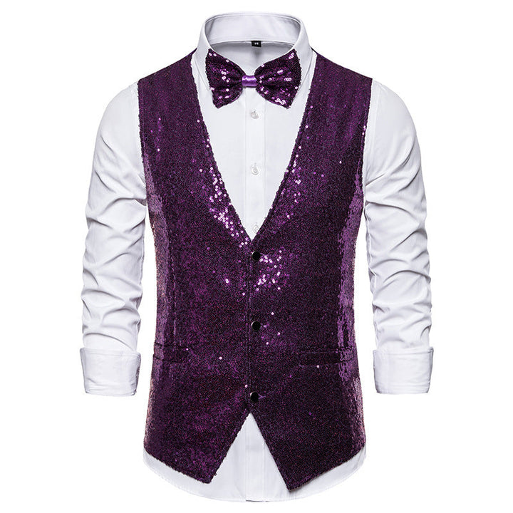 Men's Glittering Festive Waistcoat with Matching Bowtie Mune Fashion