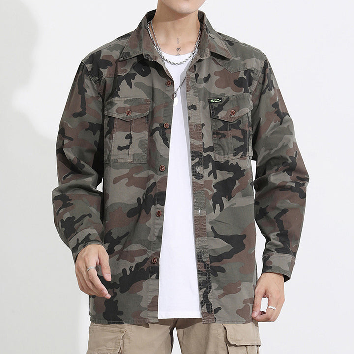 Herren Camouflage-Fieldshirtjacke aus leichtem Baumwoll-Twill mit Brusttaschen Mune Fashion