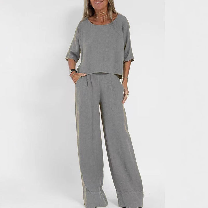 Women's airy linen ensemble with wide cut and practical pockets Mune Fashion