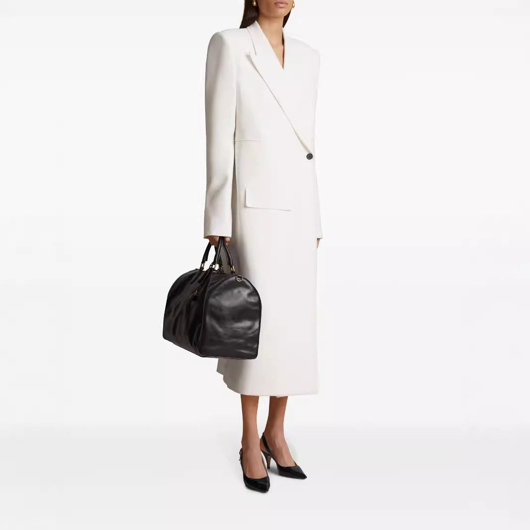 Women’s Long Single-Breasted Blazer Dress with Slim Silhouette and Flap Pockets Mune Fashion
