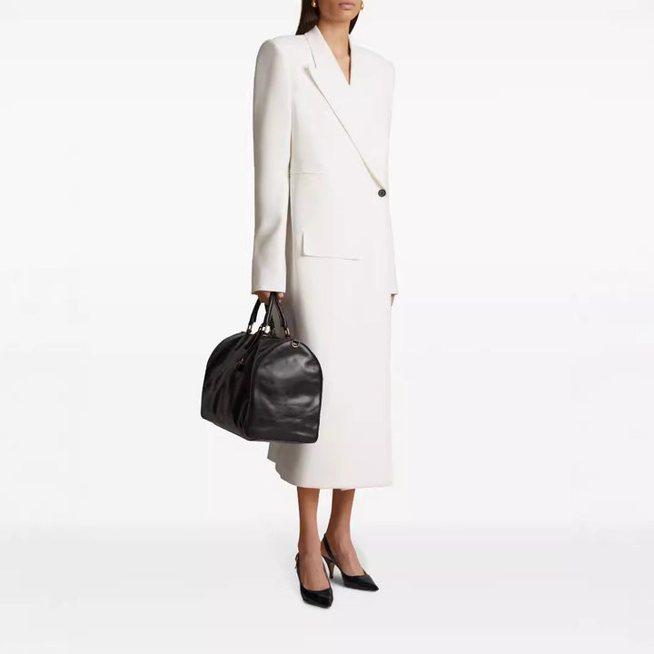Women’s Long Single-Breasted Blazer Dress with Slim Silhouette and Flap Pockets Mune Fashion