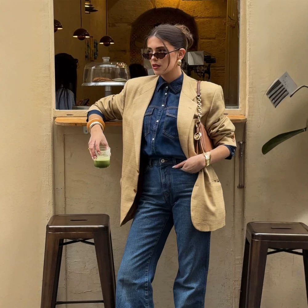 Women's Oversized Glencheck Blazer in a boxy cut with a distinctive shoulder section Mune Fashion
