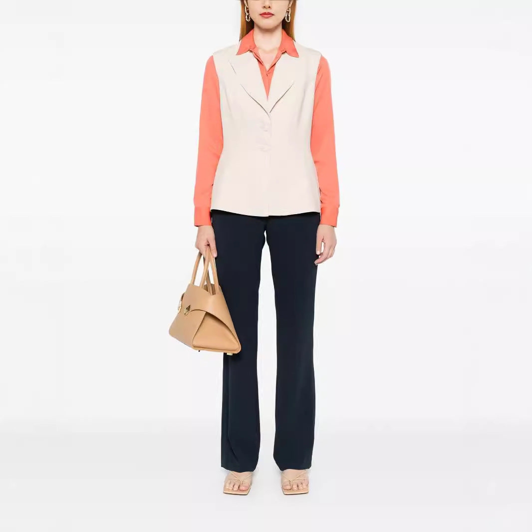 Women's Sleeveless Tailored Blazer Vest with Lapels and Shaping Seams Mune Fashion