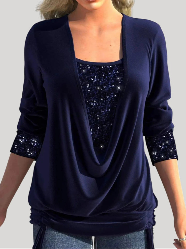 Women's Fashion Draped Sweater with Glitter Accents