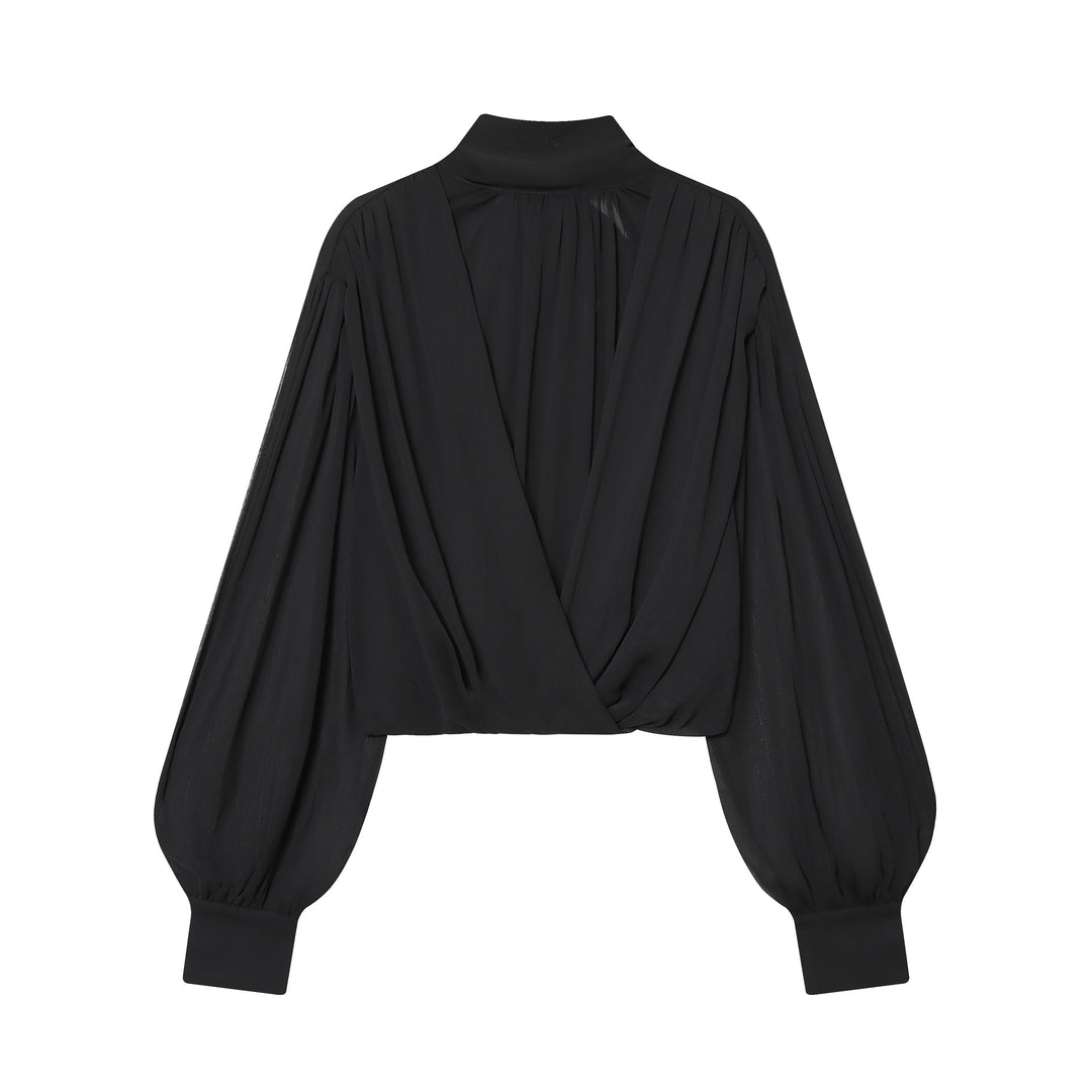 Women's draped cropped top with turtleneck and balloon sleeves Mune Fashion