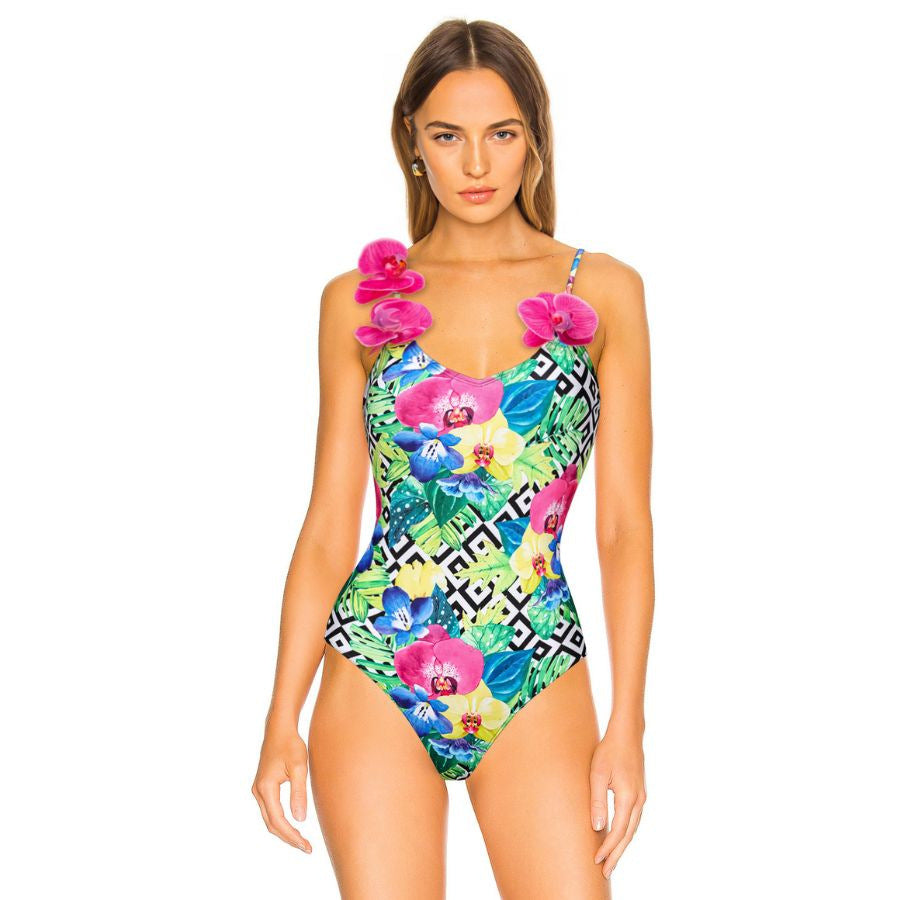 Women Flower Pattern Swimsuit and Skirt Set Mune Fashion