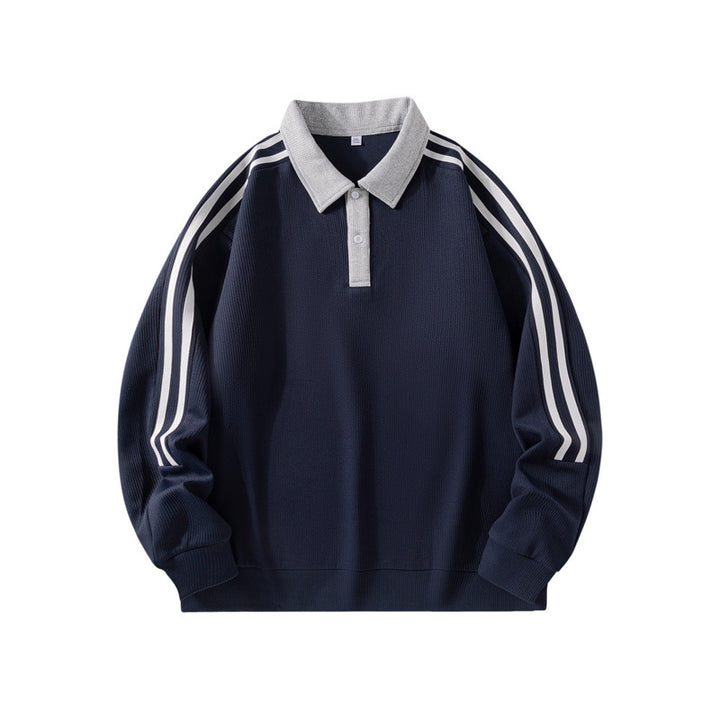 Men's sporty polo shirt with high collar and contrasting stripes Mune Fashion
