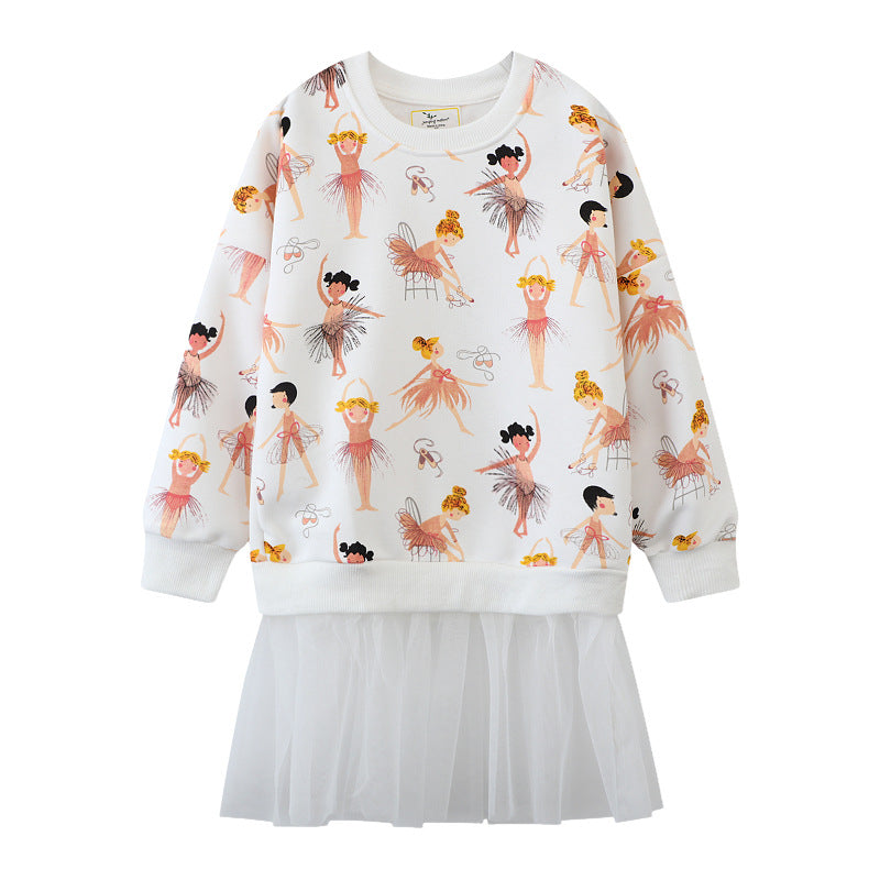 Girls sweatshirt dress with playful ballet motif and tulle skirt Mune Fashion