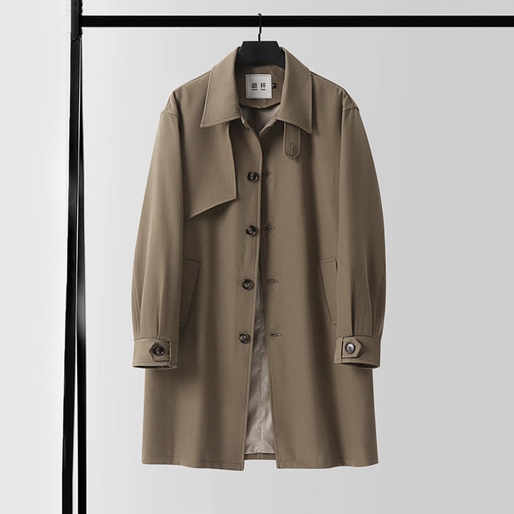 Men's Modern Water-Repellent Trench Coat with Concealed Button Placket and Fit Optimization Mune Fashion