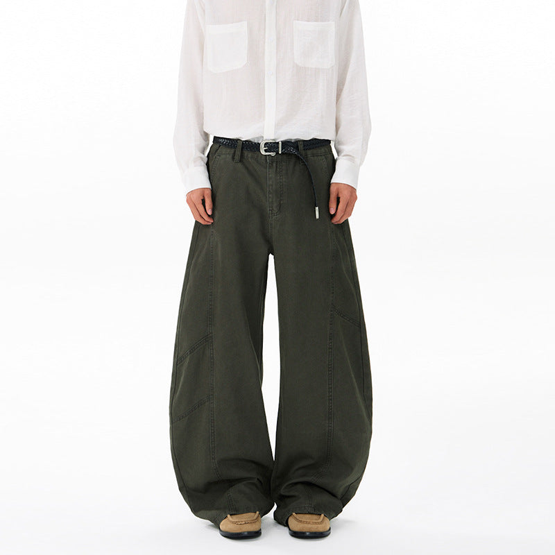 Men's Wide Twill Palazzo Pants with Drop Crotch and Reinforced Seams Mune Fashion
