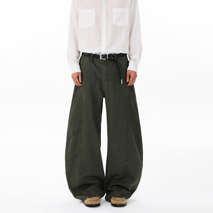 Men's Wide Twill Palazzo Pants with Drop Crotch and Reinforced Seams Mune Fashion