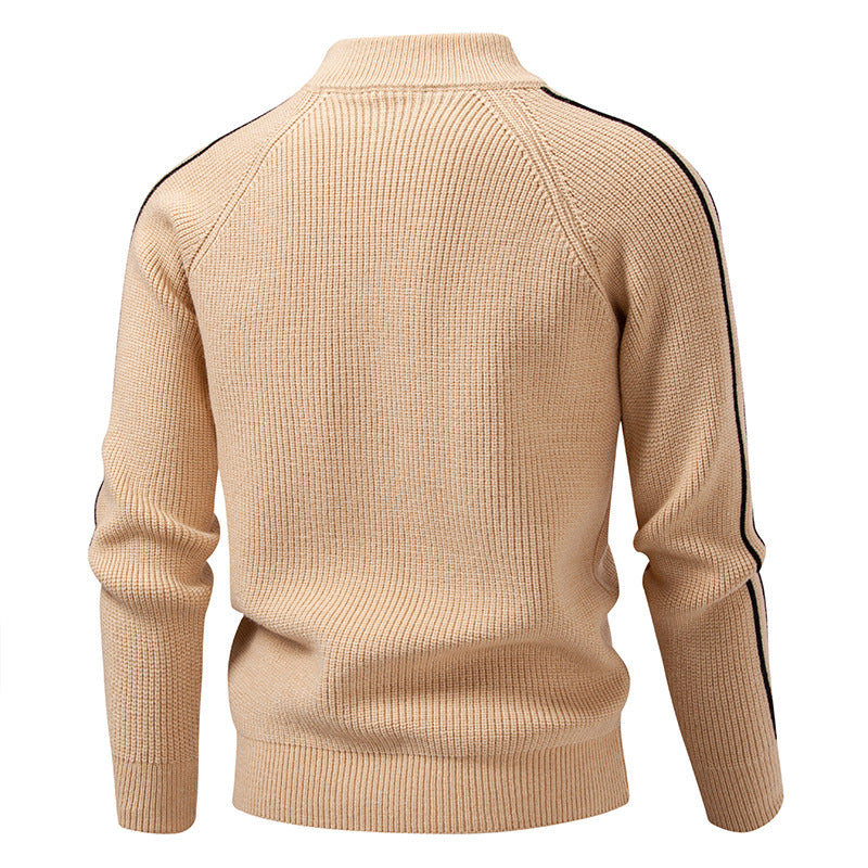 Men's zip-up cardigan with stand-up collar, structured ribbed look and contrasting stripes Mune Fashion