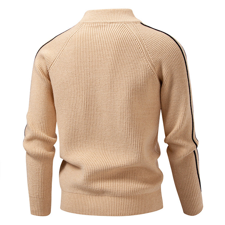 Men's zip-up cardigan with stand-up collar, structured ribbed look and contrasting stripes Mune Fashion