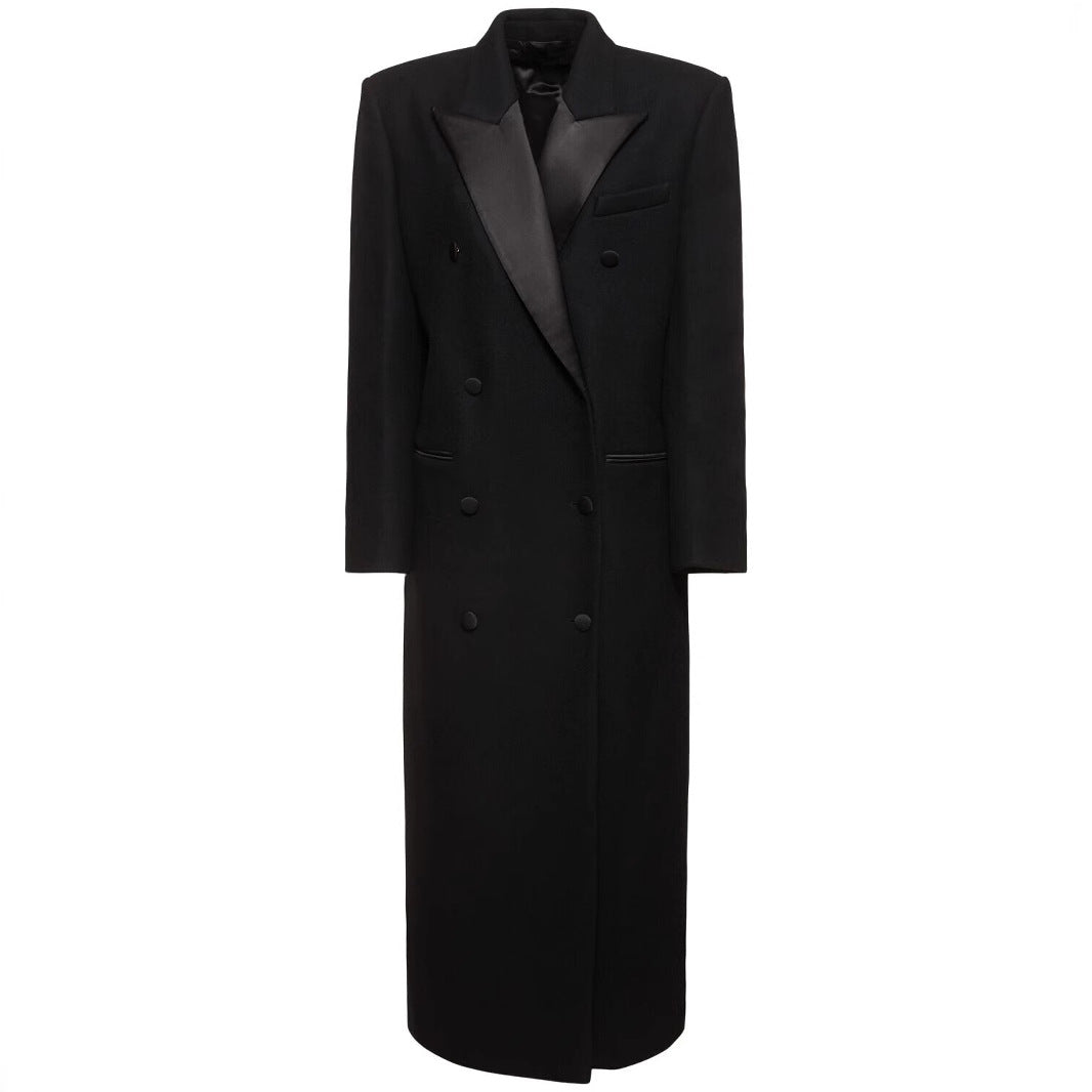 Women Double-breasted Maximalist Wool Coat with Shawl Collar Mune Fashion