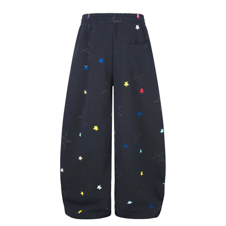 Women's Extra Wide Palazzo Sweatpants in Balloon Cut with Elastic Comfort Waistband, Drawstring, and Star Application Mune Fashion