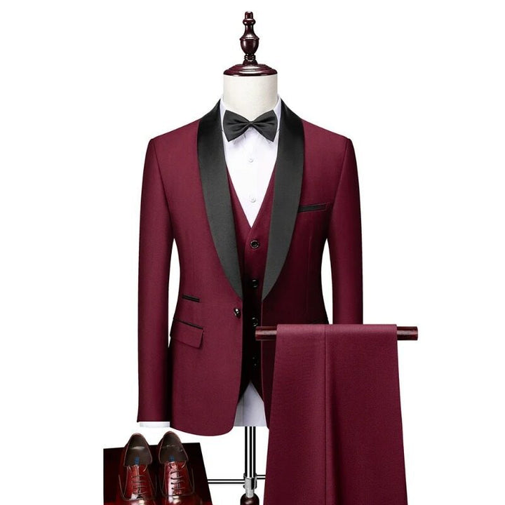 Men's tailor-made tuxedo with shawl collar, vest, and elegant evening trousers Mune Fashion