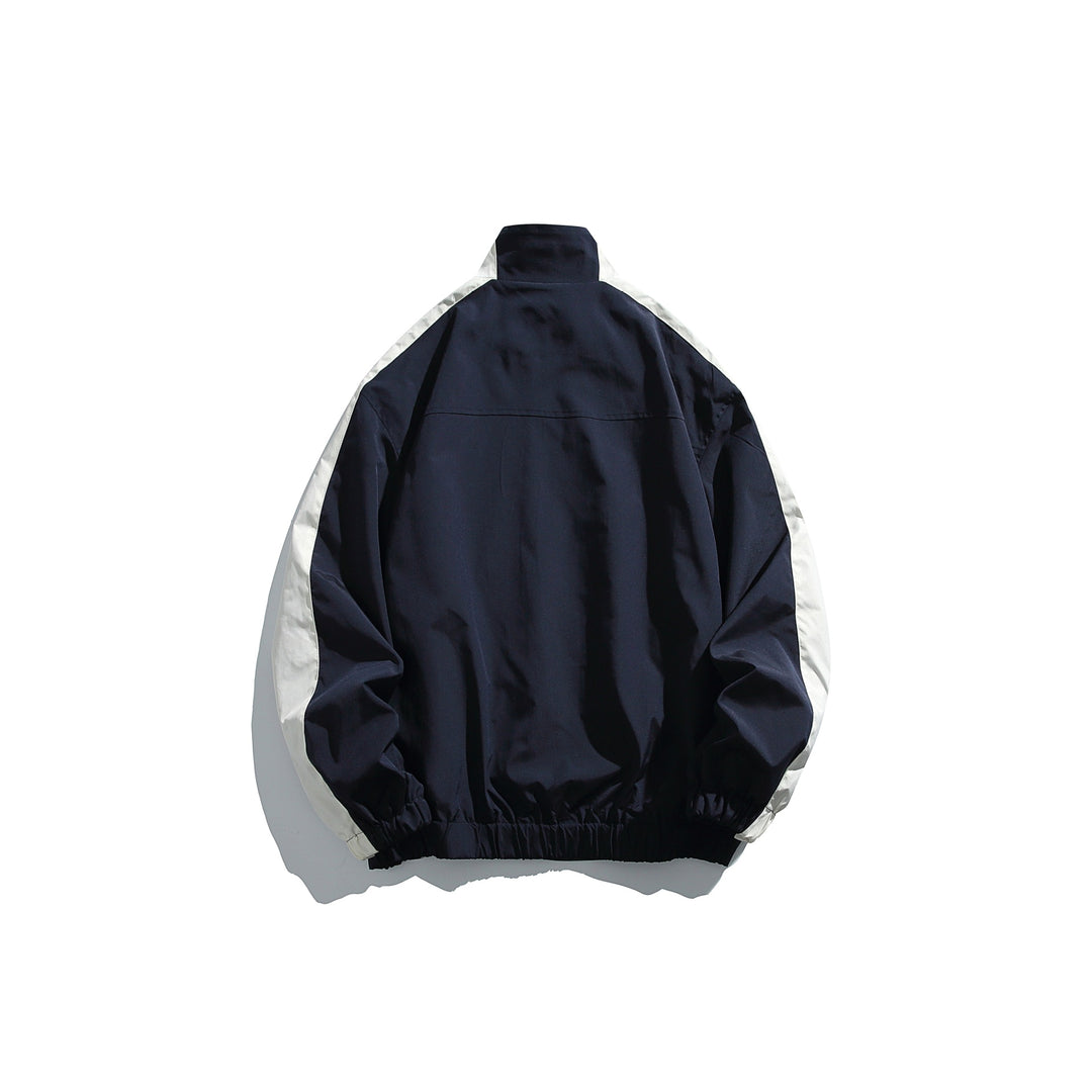 Unisex Sportive Track Jacket in Retro Windbreaker Design with Stand-Up Collar and Contrast Stripes Mune Fashion